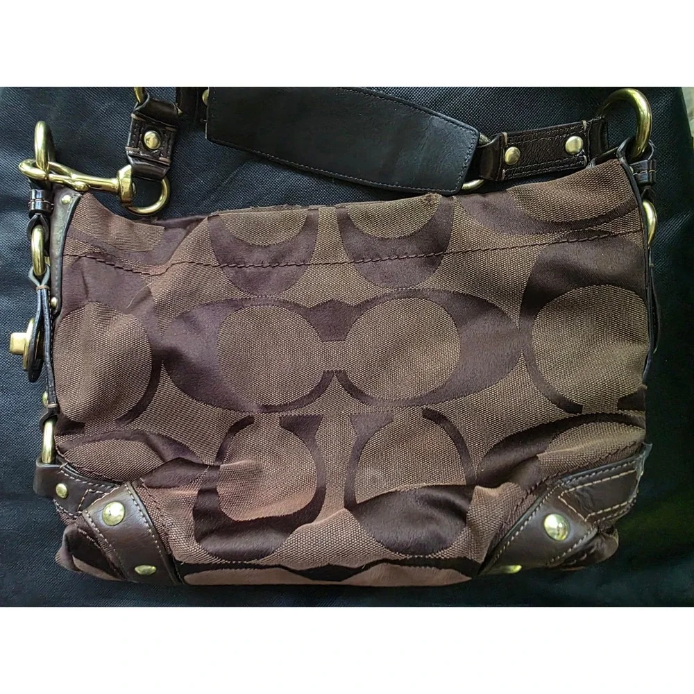 Coach Zoe Brown Signature C Jacquard Leather Hobo Bag Mahogany 12871